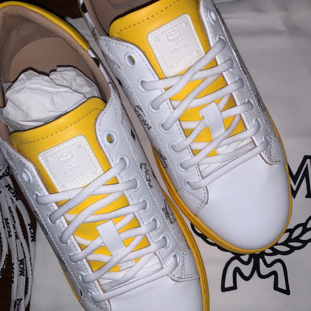 MCM White & Yellow Logo Low-Top Sneakers - Picture 4 of 12